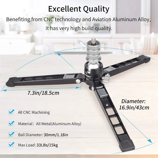 Alt view image 7 of 10 - Mini Tabletop Tripod Stand-INNOREL PW70,DSLR Mini Tripod with 1/4" to 3/8" Screw and Cell Phone Mount CNC Aluminum Housing, Max Load 33 lb for Camera, Video Camcorder, Mobile Phone, Action Cameras