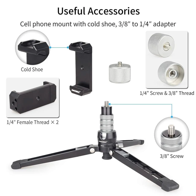 Alt view image 9 of 10 - Mini Tabletop Tripod Stand-INNOREL PW70,DSLR Mini Tripod with 1/4" to 3/8" Screw and Cell Phone Mount CNC Aluminum Housing, Max Load 33 lb for Camera, Video Camcorder, Mobile Phone, Action Cameras