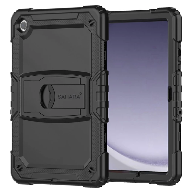 Alt view image 7 of 10 - SaharaCase Defense Series Case for Galaxy Tab A11+ and Galaxy Tab A9+ - Integrated Kickstand, Built-in Screen Protector, Shoulder Strap - Black