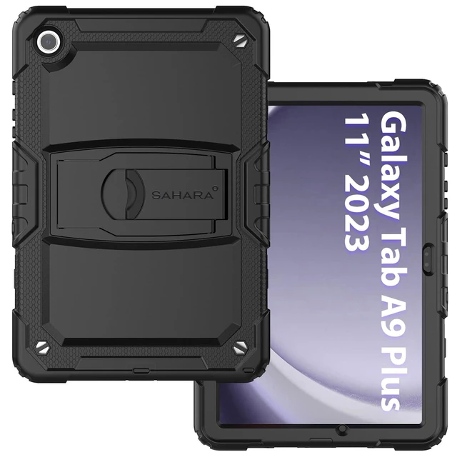 Alt view image 8 of 10 - SaharaCase Defense Series Case for Galaxy Tab A11+ and Galaxy Tab A9+ - Integrated Kickstand, Built-in Screen Protector, Shoulder Strap - Black