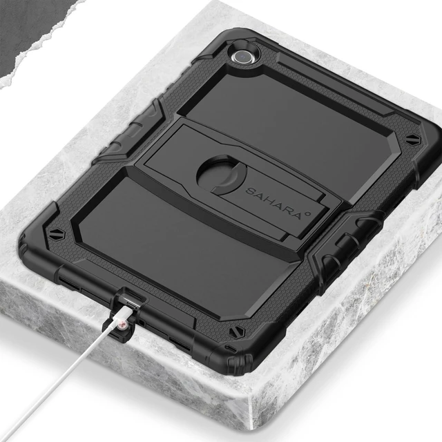 Alt view image 9 of 10 - SaharaCase Defense Series Case for Galaxy Tab A11+ and Galaxy Tab A9+ - Integrated Kickstand, Built-in Screen Protector, Shoulder Strap - Black