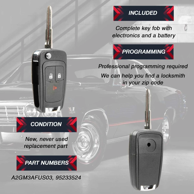 Alt view image 9 of 10 - 2X Key Fob Remote Replacement 3-Button Flip for 2013-2015 Chevrolet Spark (A2GM3AFUS03, 95233524)
