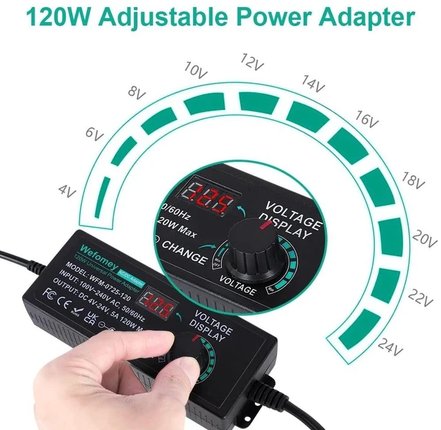Alt view image 7 of 10 - 120W Universal Power Supply Adjustable DC 3V ~ 24V Variable Switching AC/DC Adapter 100V-240V AC to DC 24V 5A Converter with 14 Tips & Polarity Converter - 5000mA Max