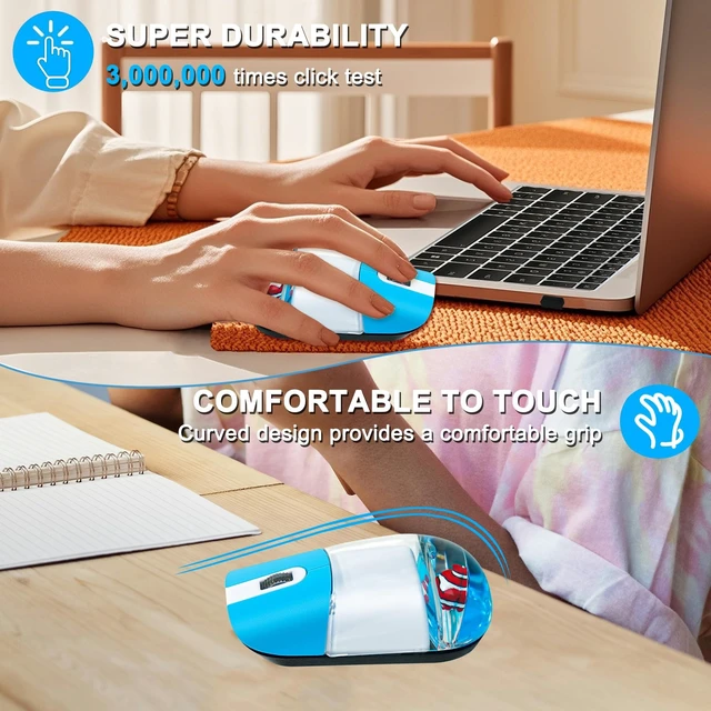 Alt view image 10 of 10 - Wireless Mouse with Liquid Water Section & Floater Animal Portable Retro Silent Cute Aqua Mouse with USB Receiver Lightweight 1000DPI Optical Clear Water Mice for Laptop PC Computer (Blue, Clow