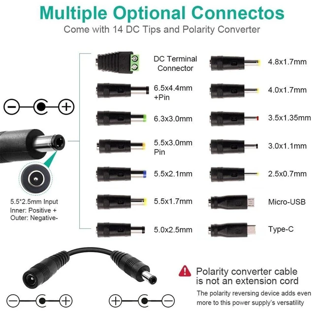Alt view image 8 of 10 - 120W Universal Power Supply Adjustable DC 3V ~ 24V Variable Switching AC/DC Adapter 100V-240V AC to DC 24V 5A Converter with 14 Tips & Polarity Converter - 5000mA Max