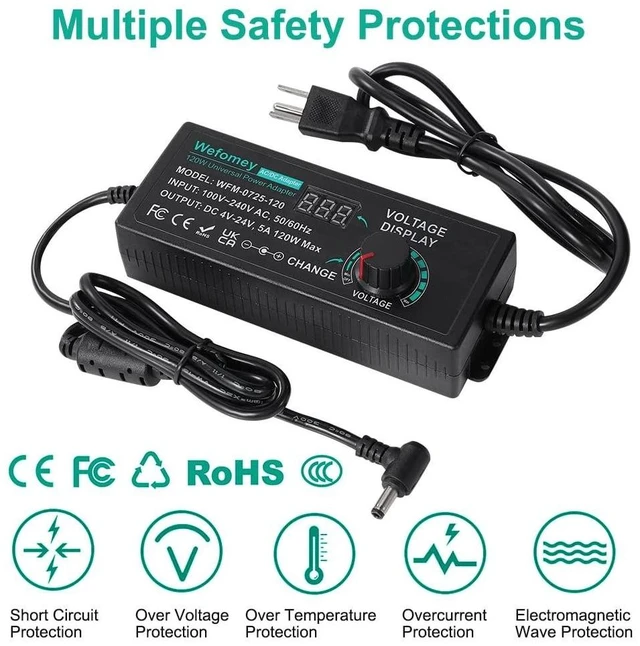 Alt view image 9 of 10 - 120W Universal Power Supply Adjustable DC 3V ~ 24V Variable Switching AC/DC Adapter 100V-240V AC to DC 24V 5A Converter with 14 Tips & Polarity Converter - 5000mA Max