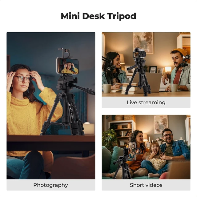 Alt view image 7 of 10 - K&F CONCEPT Mini Desk Tripod for Camera, 25" Aluminum Tabletop Cellphone Video Tripods with Remote Control, Portable Small Tripod for DSLR Cameras Camcorder Phone Projector Spotting Scope S233A0