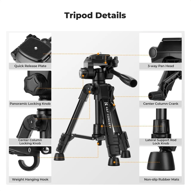 Alt view image 9 of 10 - K&F CONCEPT Mini Desk Tripod for Camera, 25" Aluminum Tabletop Cellphone Video Tripods with Remote Control, Portable Small Tripod for DSLR Cameras Camcorder Phone Projector Spotting Scope S233A0