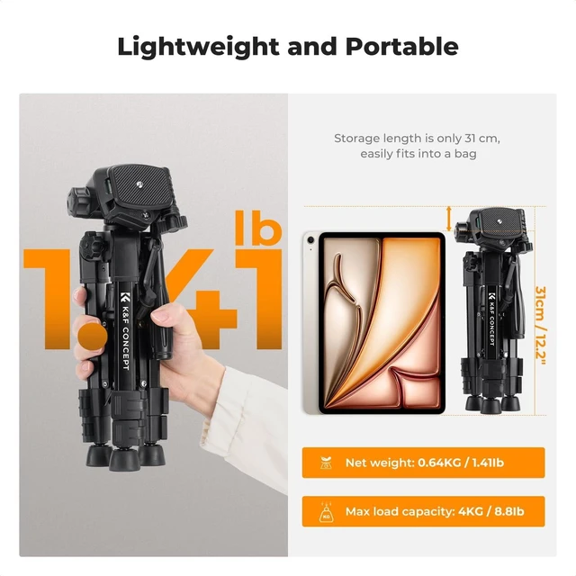Alt view image 10 of 10 - K&F CONCEPT Mini Desk Tripod for Camera, 25" Aluminum Tabletop Cellphone Video Tripods with Remote Control, Portable Small Tripod for DSLR Cameras Camcorder Phone Projector Spotting Scope S233A0
