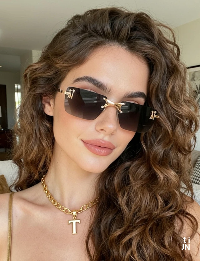 Alt view image 7 of 10 - TIJN Rimless Blue Light Glasses for Women Men, Retro Y2K Rectangle Tinted Lens Glasses, Screen Fatigue & UV Protection