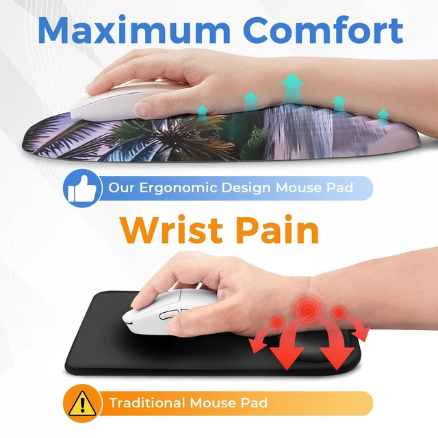 Alt view image 7 of 10 - ORIENWEEDA Ergonomic Mouse Pad with Wrist Support, Memory Foam Wrist Rest for Pain Relief & Carpal Tunnel, Non-Slip Base for Office, Computer, PC, Laptop (12x8x1.2inch, Sunset Beach)