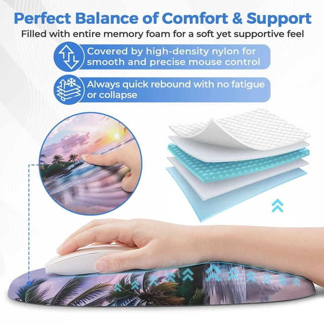 Alt view image 8 of 10 - ORIENWEEDA Ergonomic Mouse Pad with Wrist Support, Memory Foam Wrist Rest for Pain Relief & Carpal Tunnel, Non-Slip Base for Office, Computer, PC, Laptop (12x8x1.2inch, Sunset Beach)