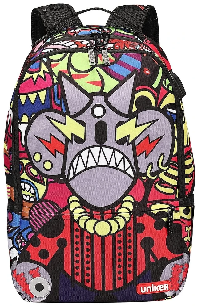Alt view image 6 of 10 - UNIKER Graffiti School Backpack for Teen Boys, 15.6 Inch Laptop Backpack with USB Charging Port, College Backpack with Reflective Straps for Safety