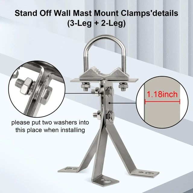 Alt view image 7 of 10 - XRDS-RF Antenna Wall Mount 6 Inch Heavy-Duty Stand Off Wall Mast Mount Windproof Antenna Mounting Bracket (2-Leg + 3-Leg)