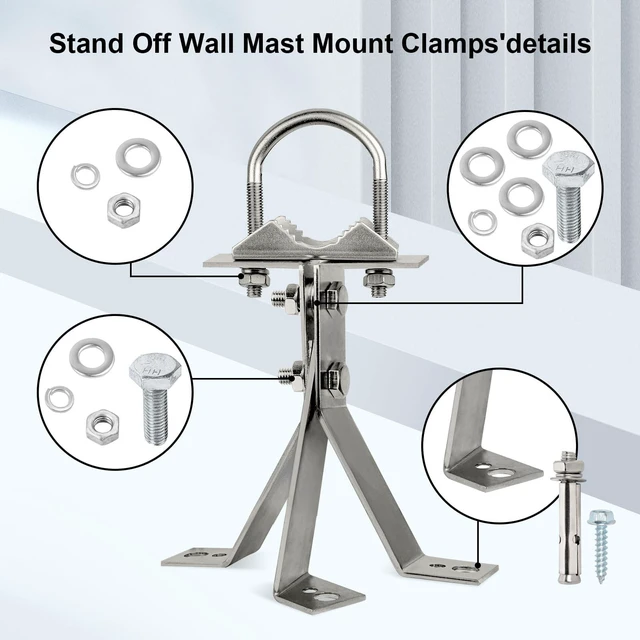 Alt view image 8 of 10 - XRDS-RF Antenna Wall Mount 6 Inch Heavy-Duty Stand Off Wall Mast Mount Windproof Antenna Mounting Bracket (2-Leg + 3-Leg)