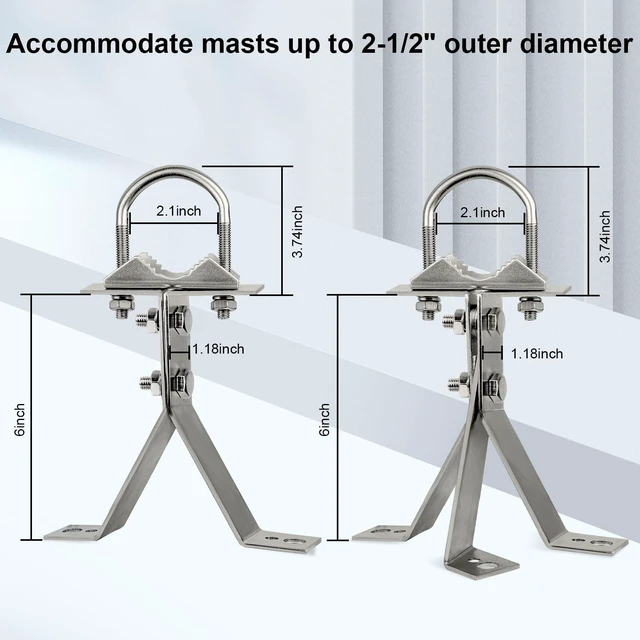 Alt view image 9 of 10 - XRDS-RF Antenna Wall Mount 6 Inch Heavy-Duty Stand Off Wall Mast Mount Windproof Antenna Mounting Bracket (2-Leg + 3-Leg)