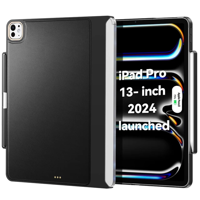 Alt view image 6 of 10 - Magic-Keyboard Compatible Case for iPad Pro 13 inch M4/M5 2024/2025, Cover with Apple Pencil Holder for Smart MagicKeyboard Folio Slim Durability, Durable Leather Surface, Keyboard Not Included, Black