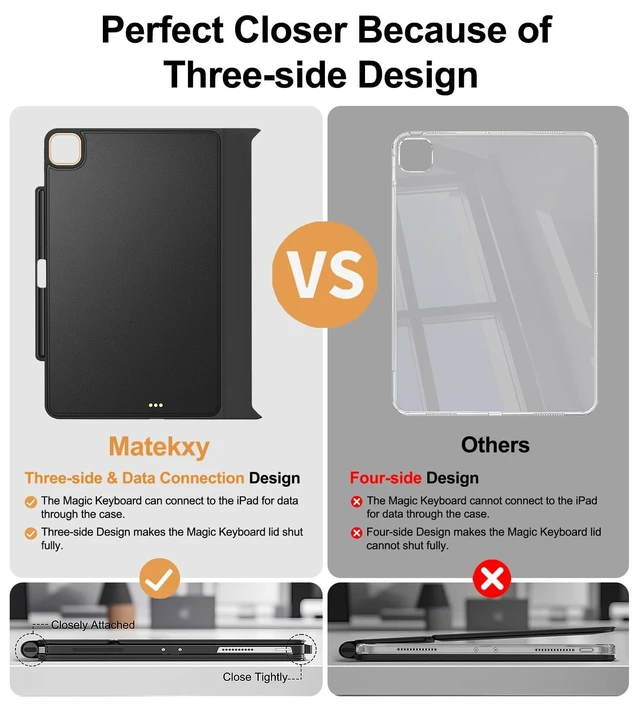 Alt view image 9 of 10 - Magic-Keyboard Compatible Case for iPad Pro 13 inch M4/M5 2024/2025, Cover with Apple Pencil Holder for Smart MagicKeyboard Folio Slim Durability, Durable Leather Surface, Keyboard Not Included, Black