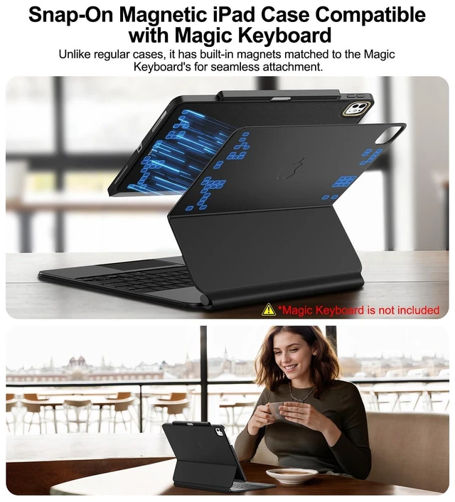 Alt view image 8 of 10 - Magic-Keyboard Compatible Case for iPad Pro 13 inch M4/M5 2024/2025, Cover with Apple Pencil Holder for Smart MagicKeyboard Folio Slim Durability, Durable Leather Surface, Keyboard Not Included, Black