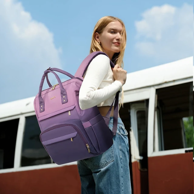 Alt view image 7 of 10 - LOVEVOOK Gradient Laptop Backpack for Women,15.6 Inch Work Computer Bakcpack Purse Laptop Bag With Anti-Theft Pocket,Waterproof Carry on Teacher College Backpack for Travel,Purple-Pink