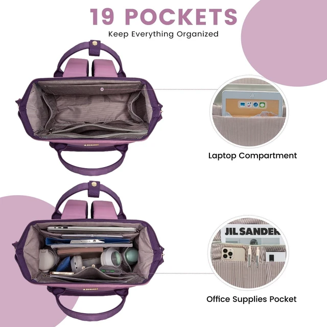 Alt view image 9 of 10 - LOVEVOOK Gradient Laptop Backpack for Women,15.6 Inch Work Computer Bakcpack Purse Laptop Bag With Anti-Theft Pocket,Waterproof Carry on Teacher College Backpack for Travel,Purple-Pink
