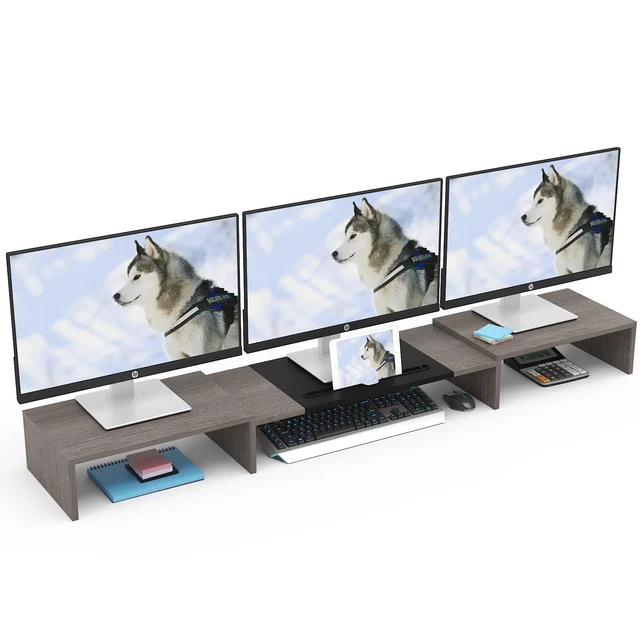 Alt view image 6 of 10 - WESTREE Triple Dual Monitor Stand Riser, 56" Extra Long Monitor Stand for 1~2~3 Monitors, Monitor Stand with Length and Angle Adjustable, 3 Shelf Desktop Organizer Riser for Monitor Computer Laptop