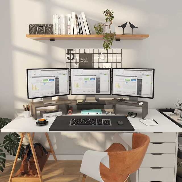 Alt view image 7 of 10 - WESTREE Triple Dual Monitor Stand Riser, 56" Extra Long Monitor Stand for 1~2~3 Monitors, Monitor Stand with Length and Angle Adjustable, 3 Shelf Desktop Organizer Riser for Monitor Computer Laptop