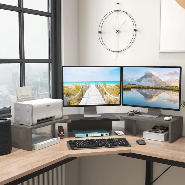 Alt view image 8 of 10 - WESTREE Triple Dual Monitor Stand Riser, 56" Extra Long Monitor Stand for 1~2~3 Monitors, Monitor Stand with Length and Angle Adjustable, 3 Shelf Desktop Organizer Riser for Monitor Computer Laptop