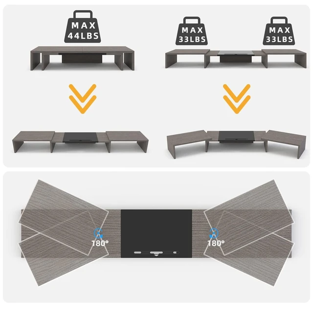 Alt view image 10 of 10 - WESTREE Triple Dual Monitor Stand Riser, 56" Extra Long Monitor Stand for 1~2~3 Monitors, Monitor Stand with Length and Angle Adjustable, 3 Shelf Desktop Organizer Riser for Monitor Computer Laptop