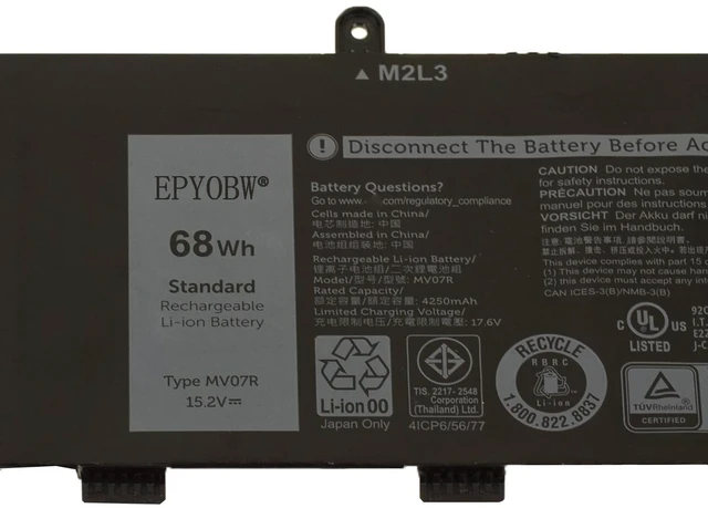 Alt view image 6 of 8 - EPYOBW MV07R Laptop Battery 68Wh 4250mAh 15.2V Compatible with Dell G3 15 3590 3700 3790 5500 5505 SE 3500 GN3500EDFSS WDP8D KJGP7 WDP8D GN3500EDFUS GN3500EDFRS Series JJRRD 0JJRRD 266J9 72WGV