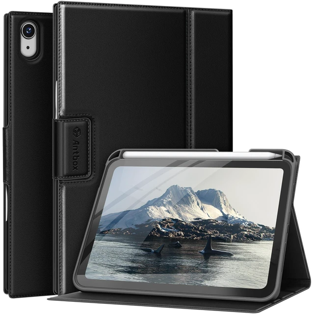 Alt view image 6 of 10 - Antbox Case for iPad mini 7 A17 Pro, iPad mini 7th/6th Generation Case (2024/2021) with Pencil Holder Vegan Leather Smart Cover with Auto Sleep/Wake Stand Function (Black)