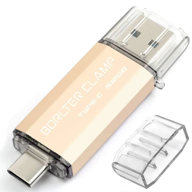 Alt view image 6 of 10 - 512GB USB 3.0 Type C Flash Drive Dual Port, BorlterClamp USB C Memory Stick OTG Thumb Drives for Android Smartphones Samsung Galaxy S10/S9/S8/Note 9, LG, Google Pixel, PC (Gold)