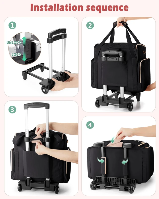 Alt view image 10 of 10 - Marscamd Rolling Teacher Bag with 15.6" Laptop Compartment, Wheeled Work Briefcase Tote with Detachable Trolley for Women, Black