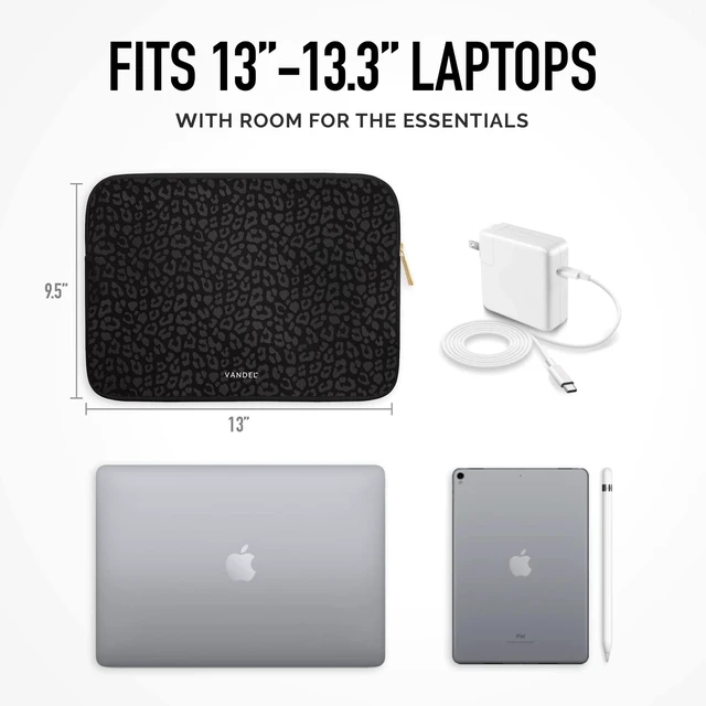 Alt view image 9 of 10 - Vandel MacBook Air 13 inch Laptop Sleeve, Fits 13-13.3 inch Laptops: Neoprene MacBook Air & Pro Case, Chromebook, HP Soft Cover ^^ Thin Computer Carrying Bag, Black Leopard Mac (M1 & M2) Pouch