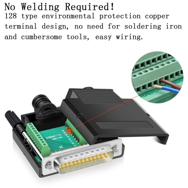 Alt view image 8 of 10 - ANMBEST 5PCS DB25 Solderless Connector, RS232 D-SUB Serial to 25-pin Port 16mm Thinner Terminal Male Adapter Breakout Board with Case Long Bolts Nuts