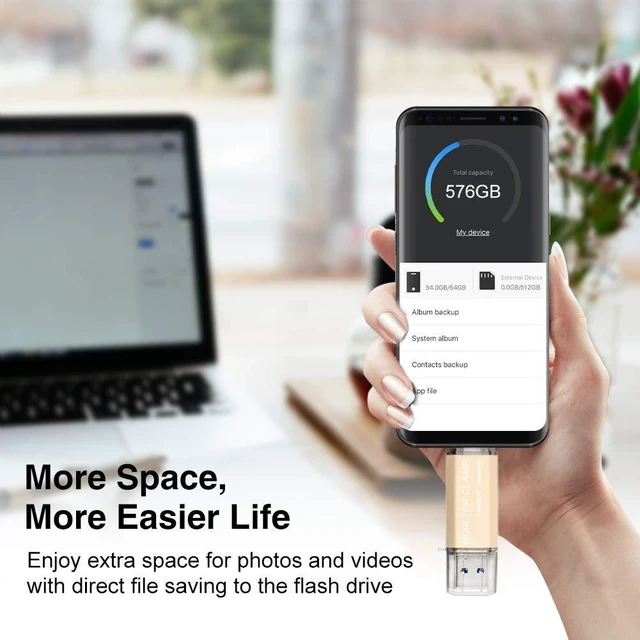 Alt view image 9 of 10 - 512GB USB 3.0 Type C Flash Drive Dual Port, BorlterClamp USB C Memory Stick OTG Thumb Drives for Android Smartphones Samsung Galaxy S10/S9/S8/Note 9, LG, Google Pixel, PC (Gold)