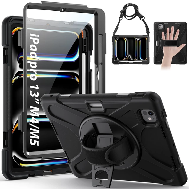 Alt view image 6 of 10 - Gerutek Case for iPad Pro 13 inch Case M5 2025 / M4 2024, Full Body Drop Protective with Screen Protector, Rotating Stand, Hand/Shoulder Strap, Pencil Holder, Cover for iPad Pro 13" 8th/7th Gen, Black
