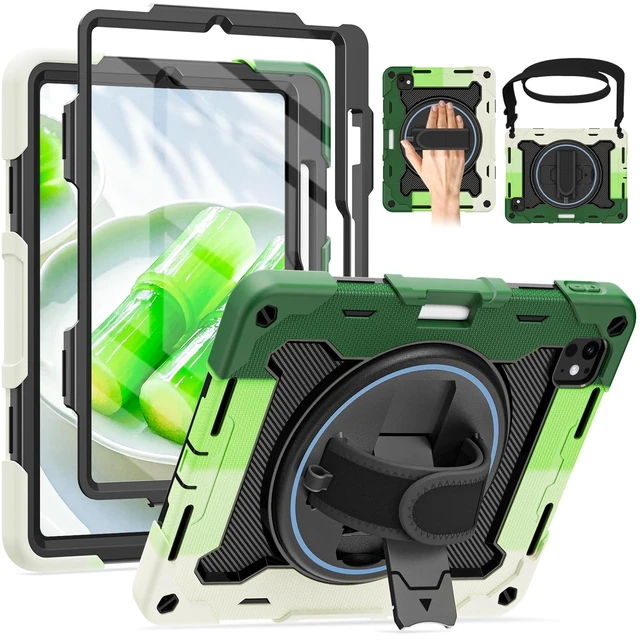 Alt view image 6 of 10 - ROSROME for 2024 iPad Pro 11 Inch Case M4 5th Generation for Kids (Model A2836, A2837, A3006) with HD Screen Protector, Shoulder Strap, 360 Stand, Hand Strap, Pen Holder^^15ft Drop Protection^^