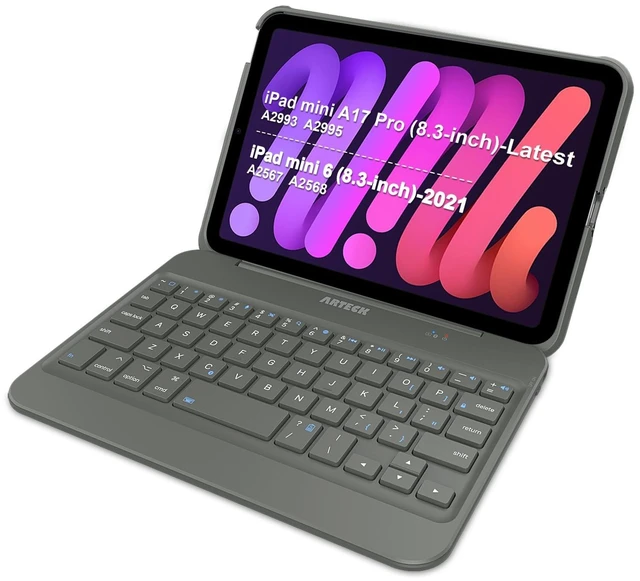 Alt view image 6 of 10 - iPad Mini 6 (8.3-inch) Keyboard Case, Arteck Bluetooth Keyboard with Folio Full Protection Shockproof Case for Apple 8.3-inch iPad Mini 6 (2021) with 130 Degree Swivel Rotating