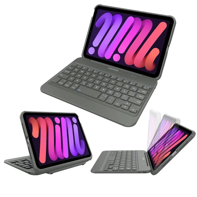 Alt view image 8 of 10 - iPad Mini 6 (8.3-inch) Keyboard Case, Arteck Bluetooth Keyboard with Folio Full Protection Shockproof Case for Apple 8.3-inch iPad Mini 6 (2021) with 130 Degree Swivel Rotating