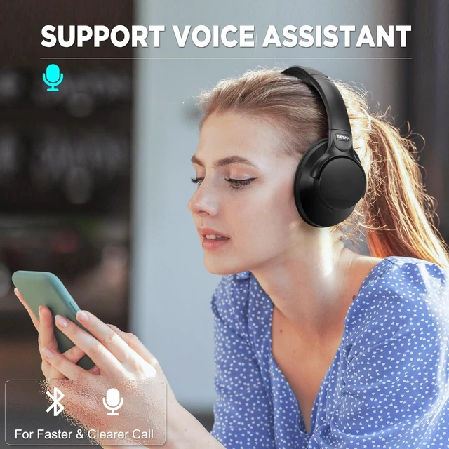 Alt view image 8 of 10 - TUINYO Wireless Headphones Noise Cancelling Over Ear Bluetooth Headphones with 60H Playtime, Deep Bass Hi-Fi Stereo Sound & Comfortable Earpads for Travel, Home and Office-Black