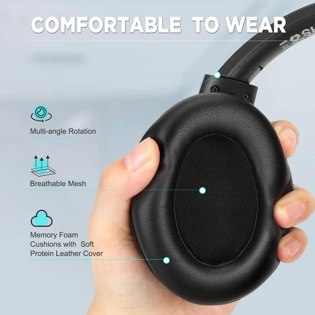 Alt view image 10 of 10 - TUINYO Wireless Headphones Noise Cancelling Over Ear Bluetooth Headphones with 60H Playtime, Deep Bass Hi-Fi Stereo Sound & Comfortable Earpads for Travel, Home and Office-Black
