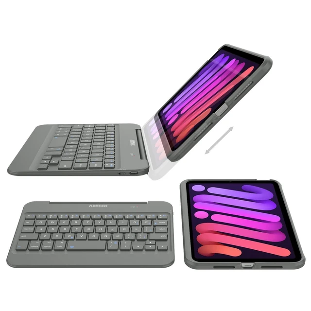Alt view image 10 of 10 - iPad Mini 6 (8.3-inch) Keyboard Case, Arteck Bluetooth Keyboard with Folio Full Protection Shockproof Case for Apple 8.3-inch iPad Mini 6 (2021) with 130 Degree Swivel Rotating