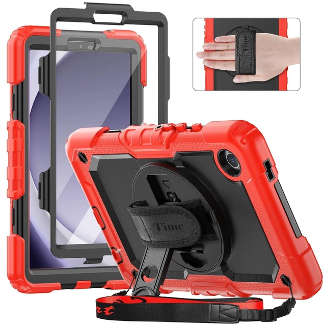Alt view image 6 of 10 - Timecity for Samsung Galaxy Tab A9 Case 8.7'' 2023 (SM-X110/X115/X117), Full-Body Shockproof Protection Case with Screen Protector& 360 Rotating Stand Hand Strap Tablet Case for Tab A9- Red