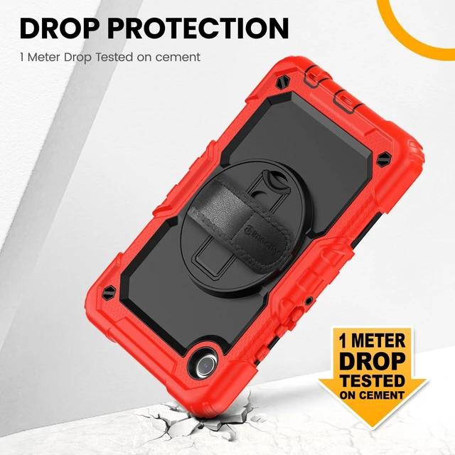 Alt view image 8 of 10 - Timecity for Samsung Galaxy Tab A9 Case 8.7'' 2023 (SM-X110/X115/X117), Full-Body Shockproof Protection Case with Screen Protector& 360 Rotating Stand Hand Strap Tablet Case for Tab A9- Red