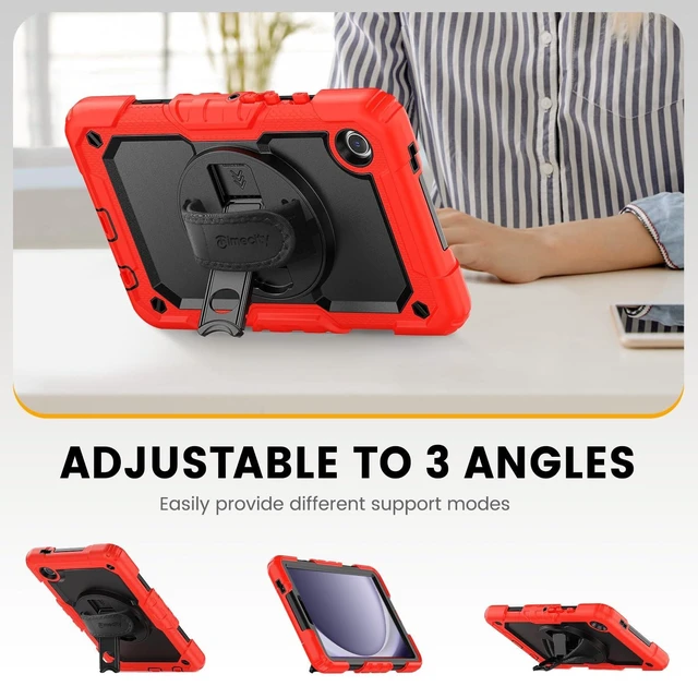 Alt view image 9 of 10 - Timecity for Samsung Galaxy Tab A9 Case 8.7'' 2023 (SM-X110/X115/X117), Full-Body Shockproof Protection Case with Screen Protector& 360 Rotating Stand Hand Strap Tablet Case for Tab A9- Red