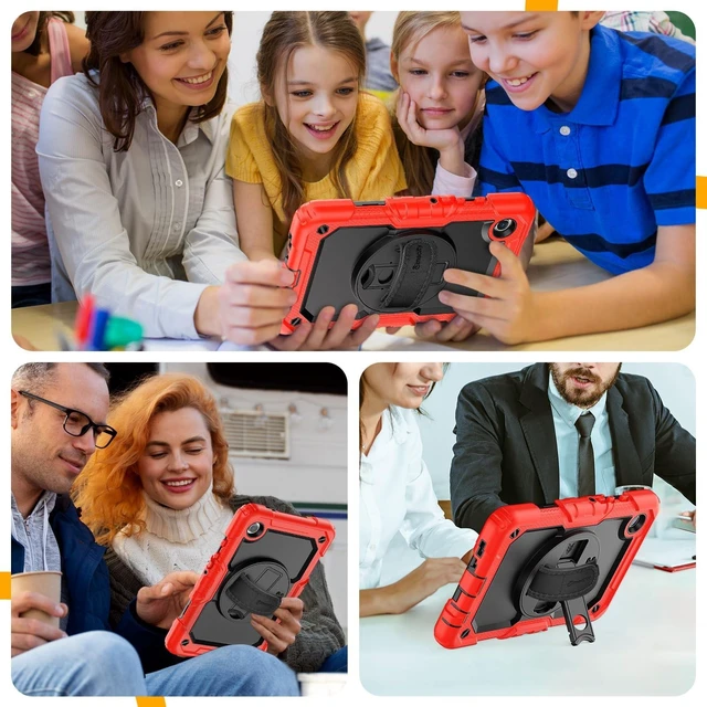 Alt view image 10 of 10 - Timecity for Samsung Galaxy Tab A9 Case 8.7'' 2023 (SM-X110/X115/X117), Full-Body Shockproof Protection Case with Screen Protector& 360 Rotating Stand Hand Strap Tablet Case for Tab A9- Red