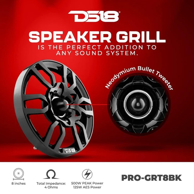 Alt view image 7 of 10 - DS18 PRO-GRT8BK PRO 8" Speaker Grill Cover with Built-in 1.75" Voice Coil Neodymium Bullet Tweeter 500 Watts Glossy Black Finish - Single