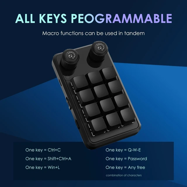 Alt view image 7 of 10 - 12-Key Macro Pad Programmable Mini Mechanical RGB OSU Knob Wireless Type-C