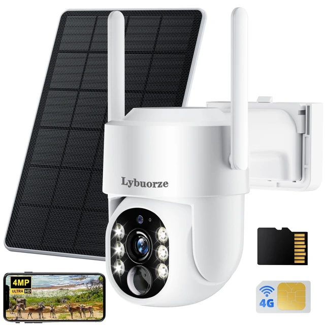 Alt view image 6 of 10 - Lybuorze 4MP 4G LTE Solar Security Camera Wireless Outdoor, No WiFi & No Power Needed, 360 Pan Tilt View, Color Night Vision, AI Motion Detection, 2-Way Talk, Built-in SIM & 32GB SD Card for Fa